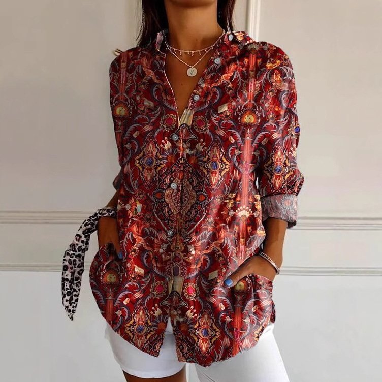 Casual Loose Geometric Shirt Collar Shirt