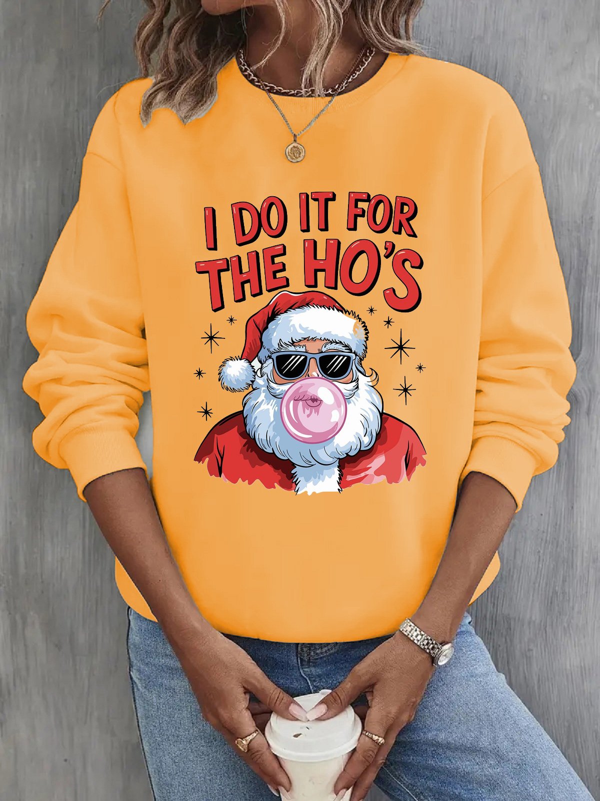 I Do It For The Ho Casual Loose Christmas Crew Neck Sweatshirt