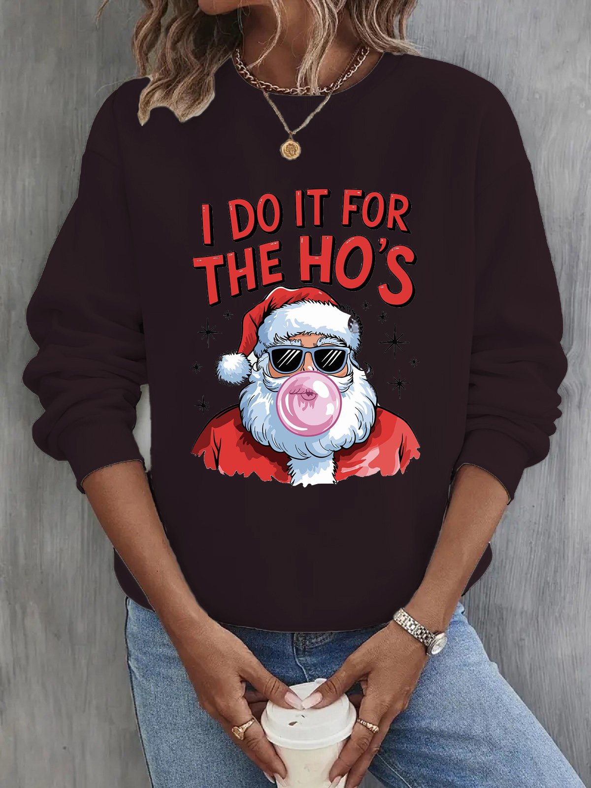 I Do It For The Ho Casual Loose Christmas Crew Neck Sweatshirt