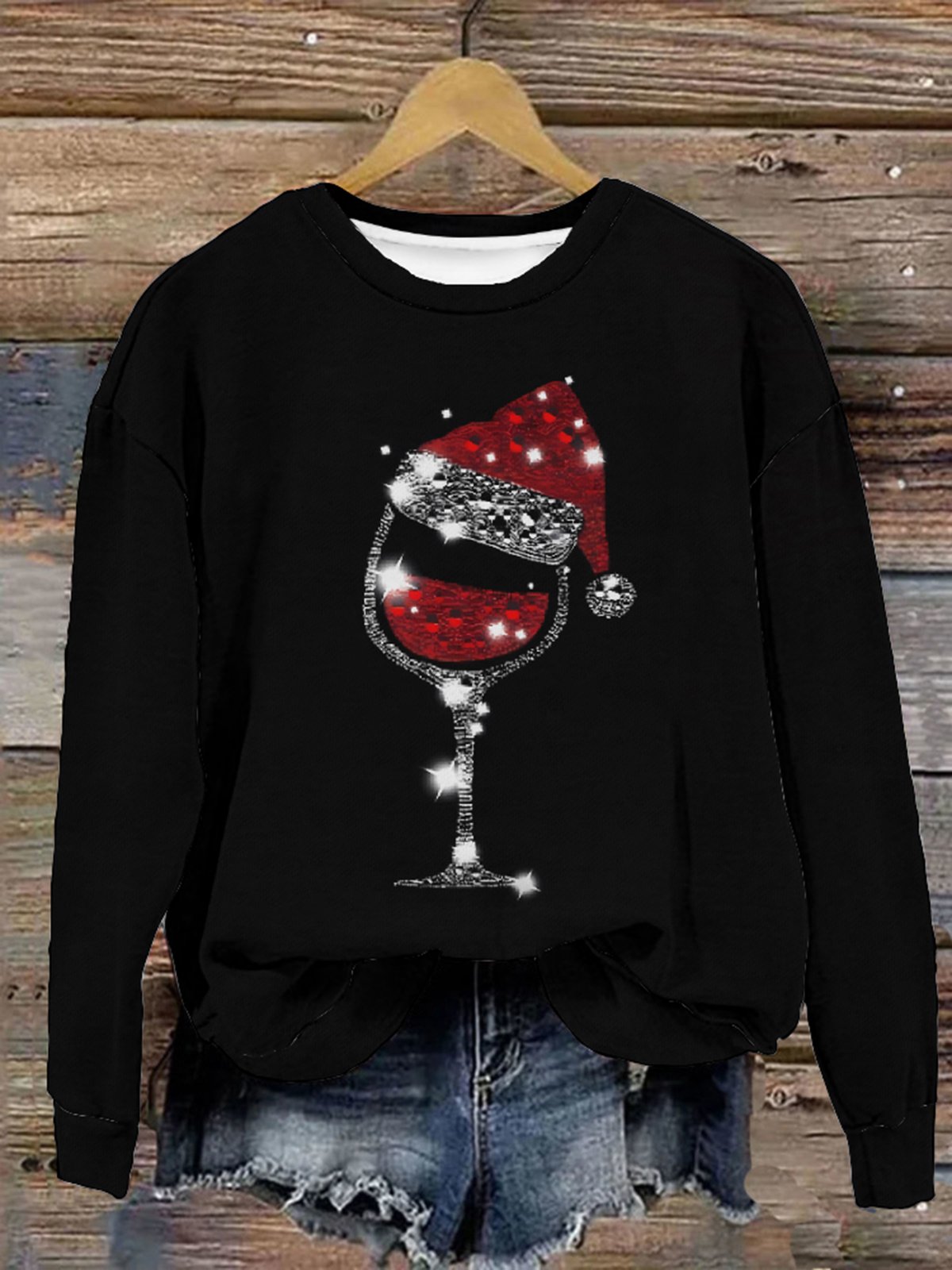 Diamond-Studded Christmas Wine Glasses Christmas Casual Sweatshirt