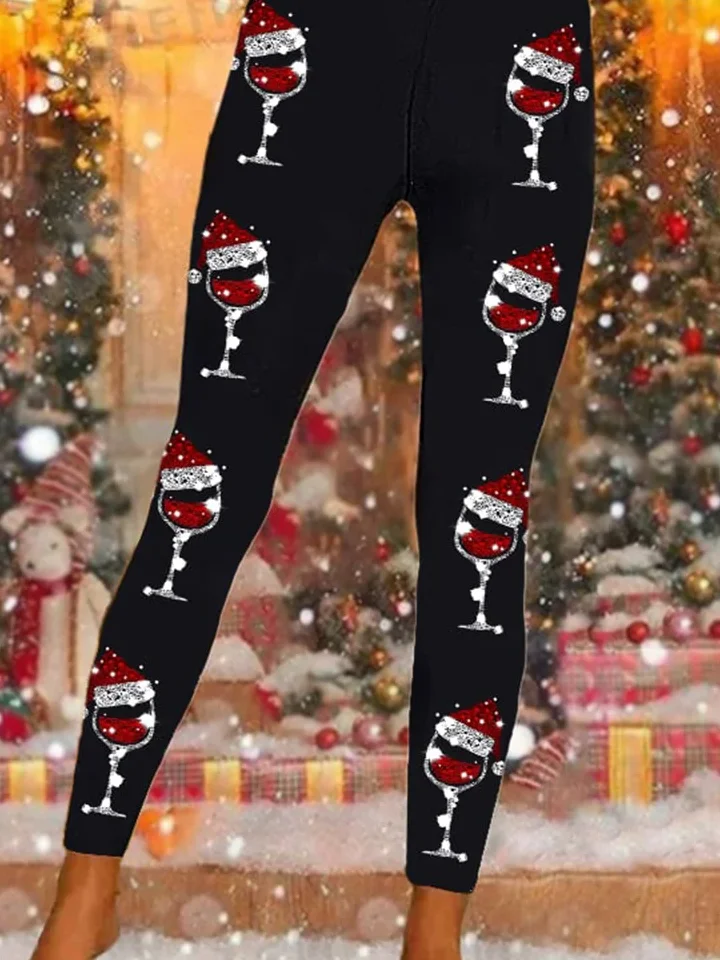 Tight Casual Christmas Wine Glass Jersey Leggings