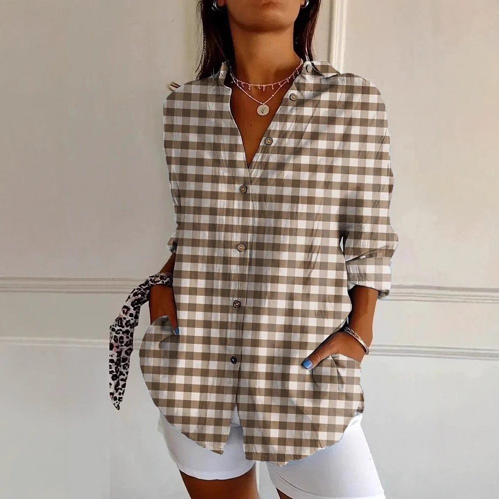 Shirt Collar Geometric Casual Loose Shirt