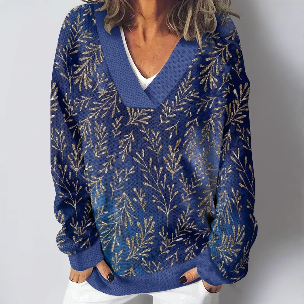 Ethnic Multicolor Block Loose V Neck Sweatshirt