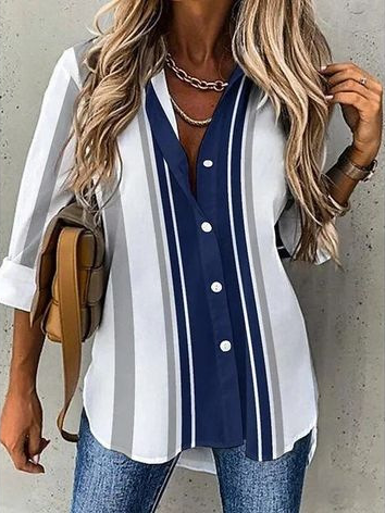 Loose Striped Casual Shirt Collar Shirt