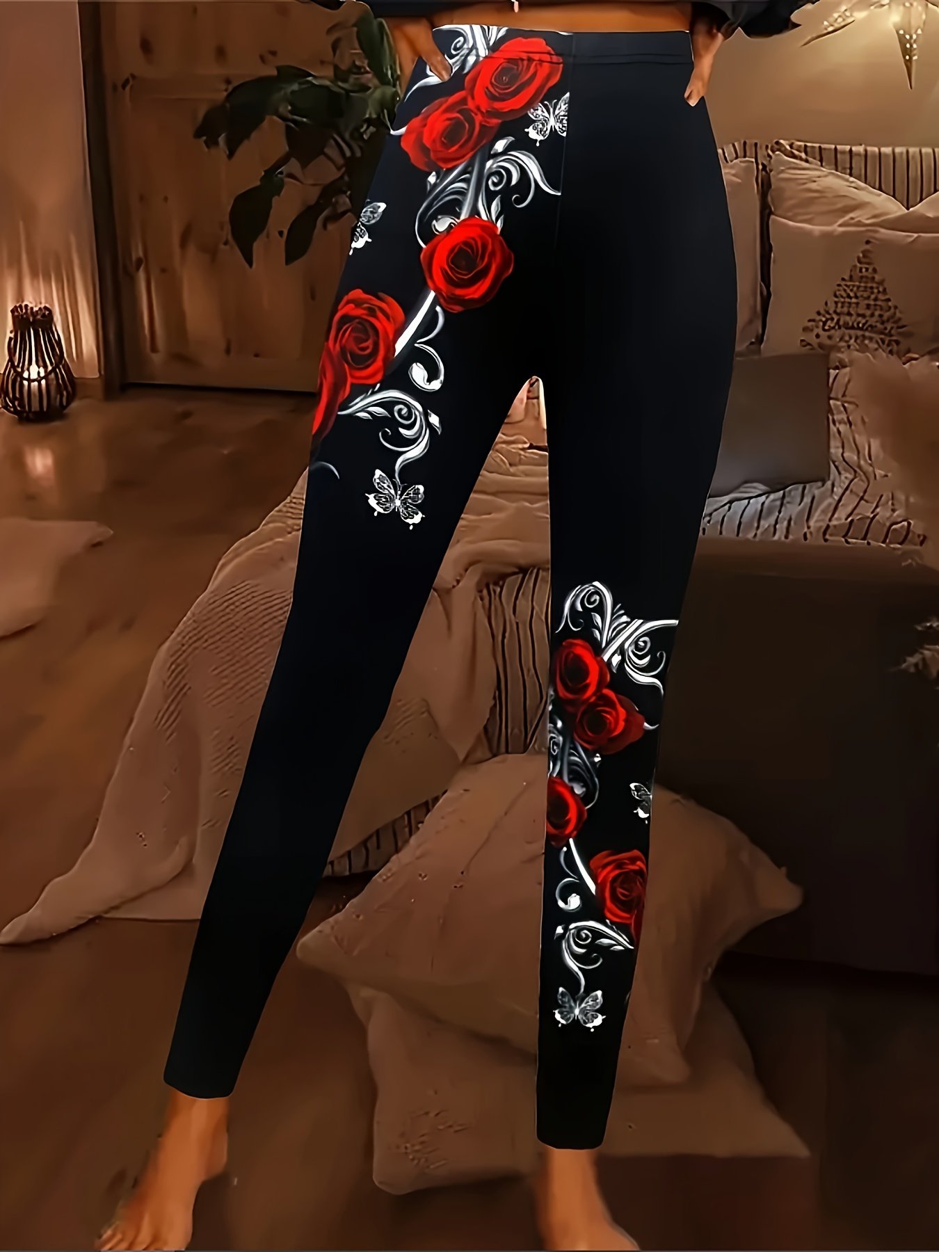 Floral Print Casual Everyday Stretch Leggings