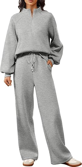 Half Turtleneck Plain Casual Two-Piece Set