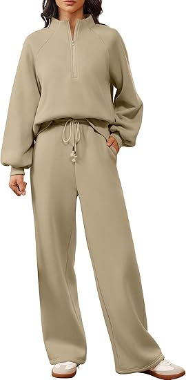 Half Turtleneck Plain Casual Two-Piece Set