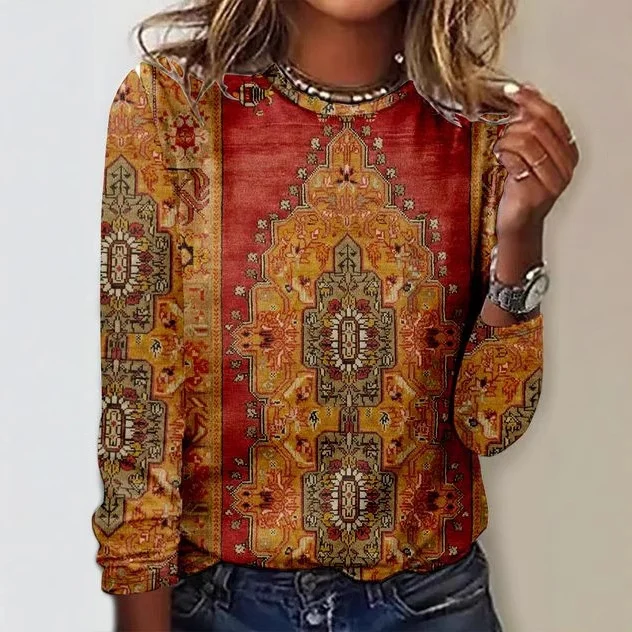 Ethnic Casual Crew Neck Jersey T-Shirt