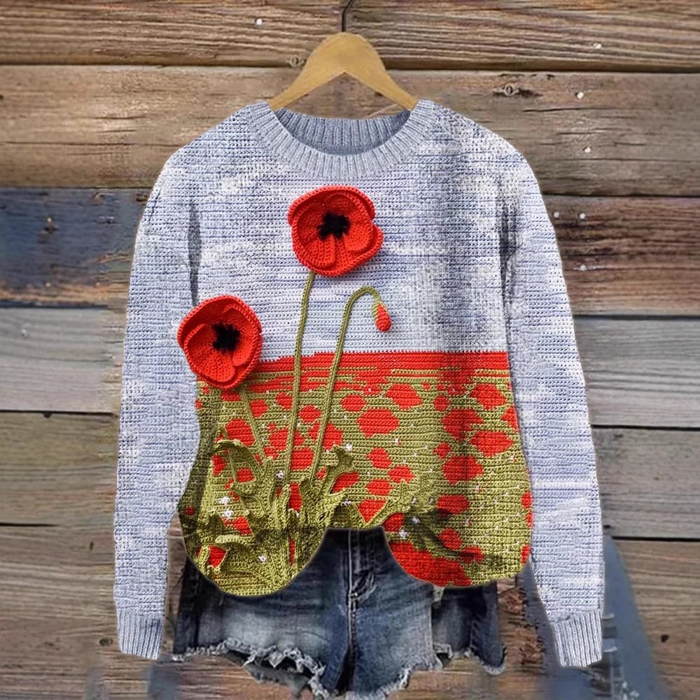 Loose Crew Neck Floral Casual Sweatshirt