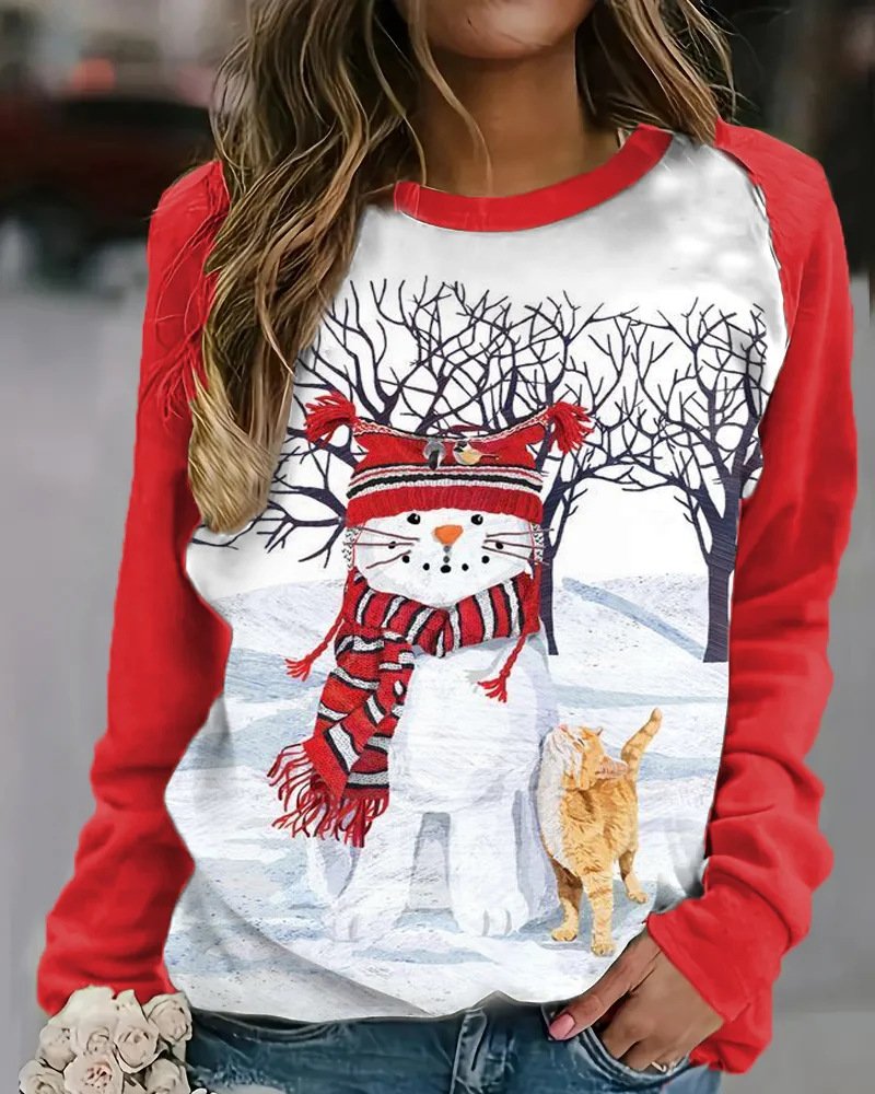 Casual Christmas Crew Neck Loose Sweatshirt