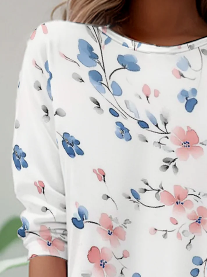 Women's Long Sleeve T-shirt Spring/Fall White Floral Jersey Crew Neck Daily Going Out Casual Top