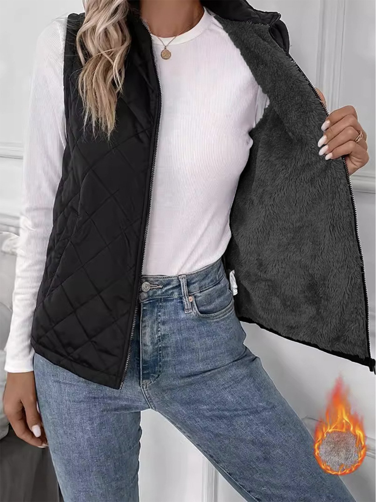 Loose Plain Shawl Collar Casual Vest