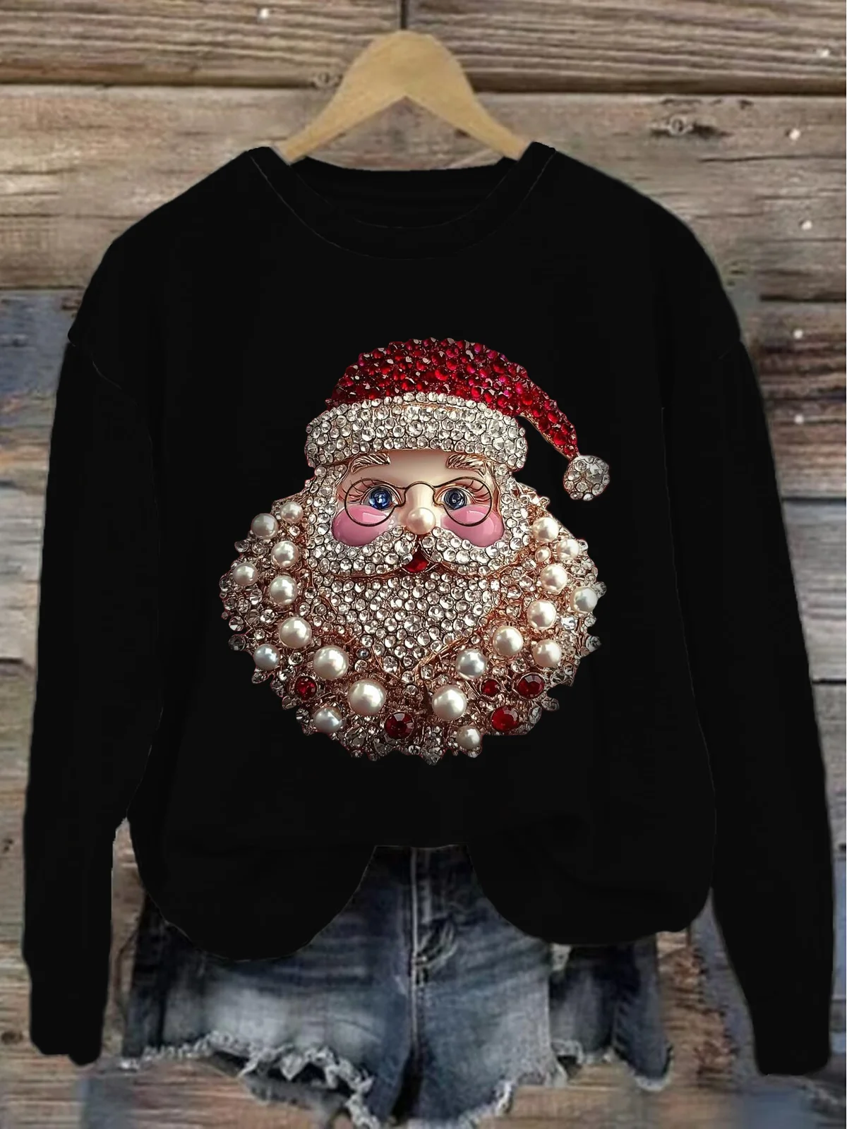 Loose Casual Crew Neck Santa Claus Sweatshirt