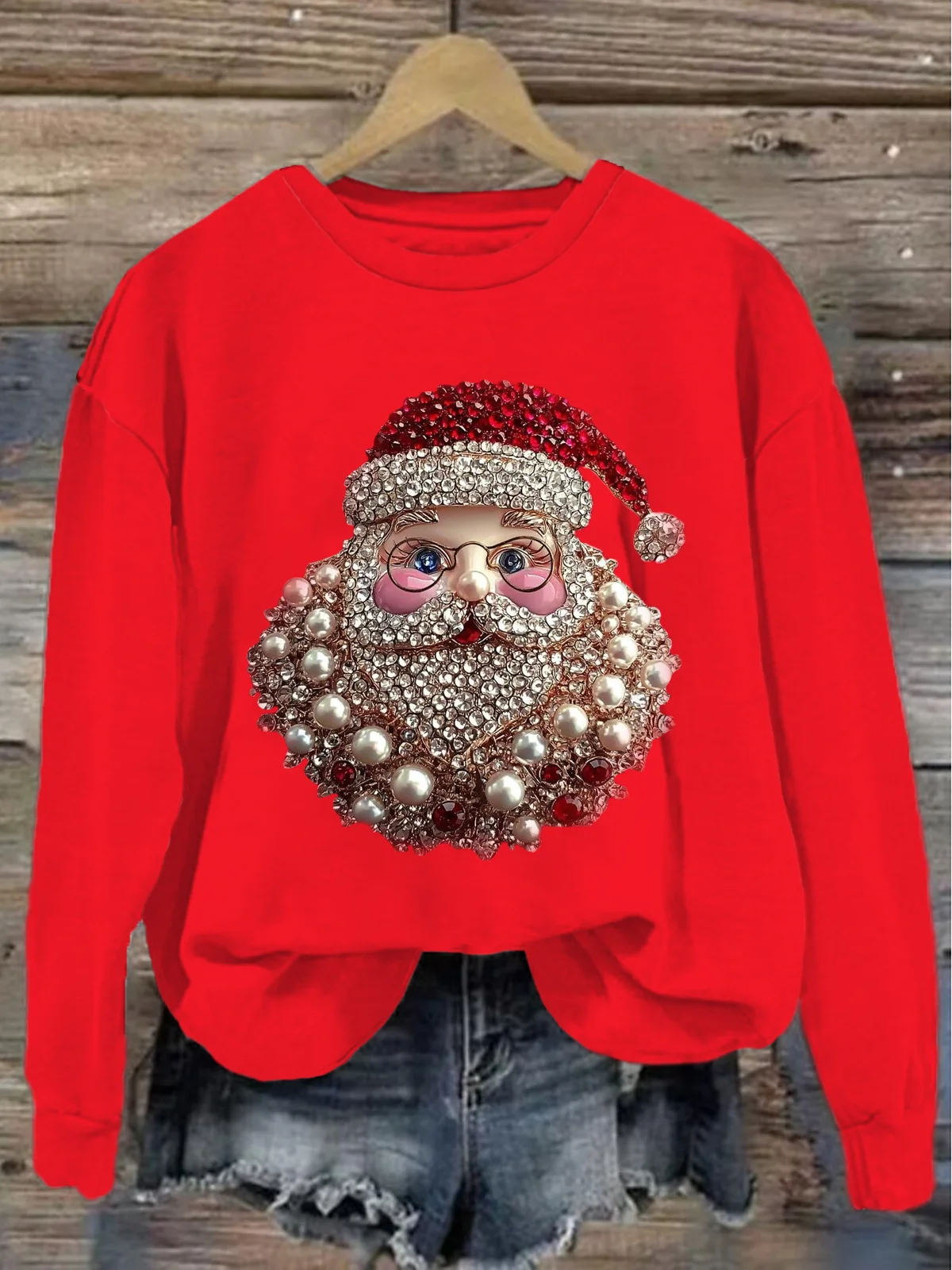 Loose Casual Crew Neck Santa Claus Sweatshirt