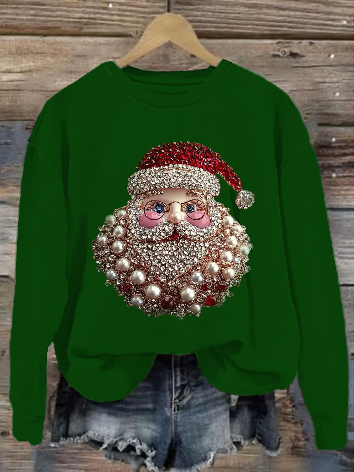 Loose Casual Crew Neck Santa Claus Sweatshirt