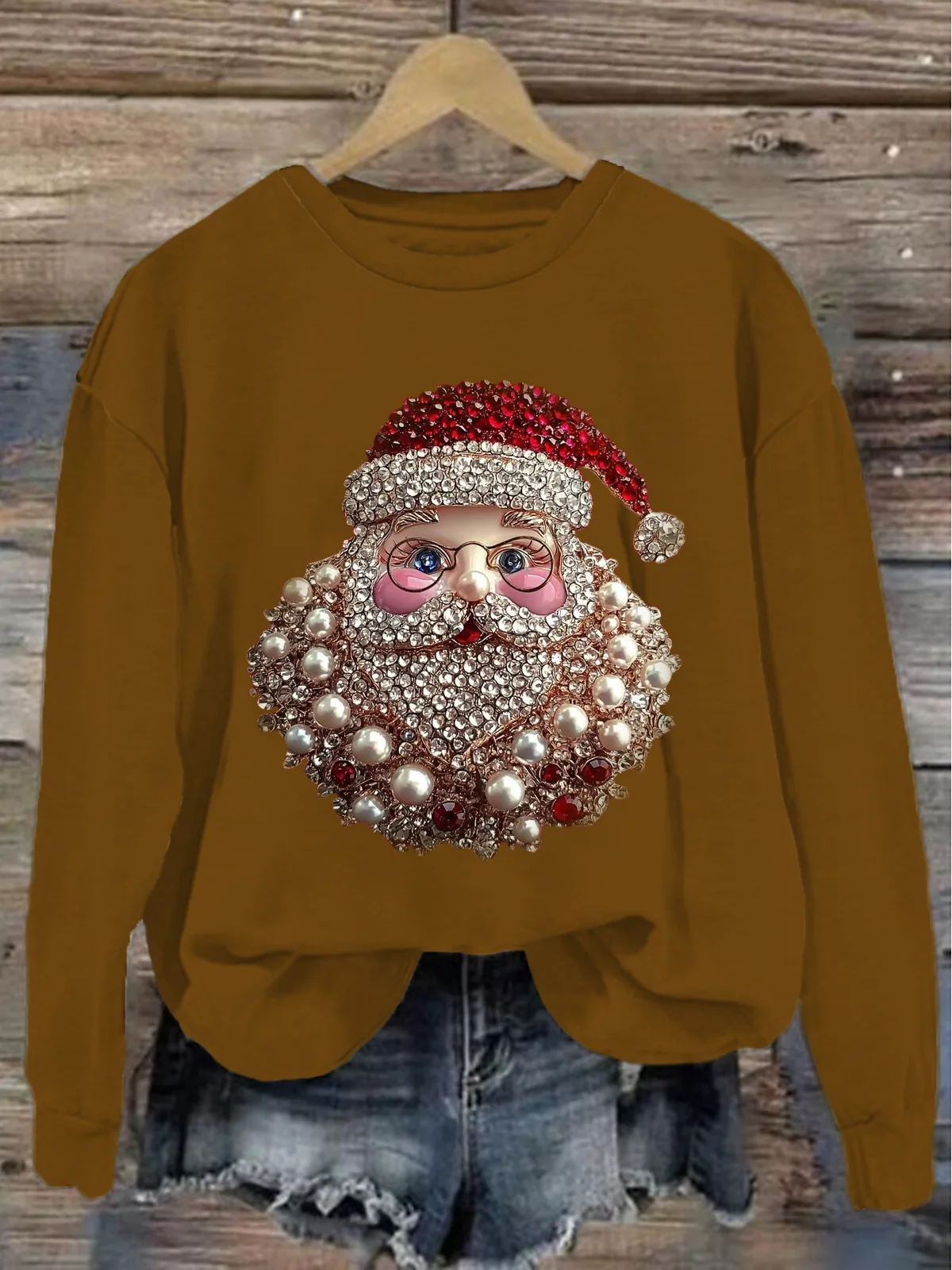 Loose Casual Crew Neck Santa Claus Sweatshirt