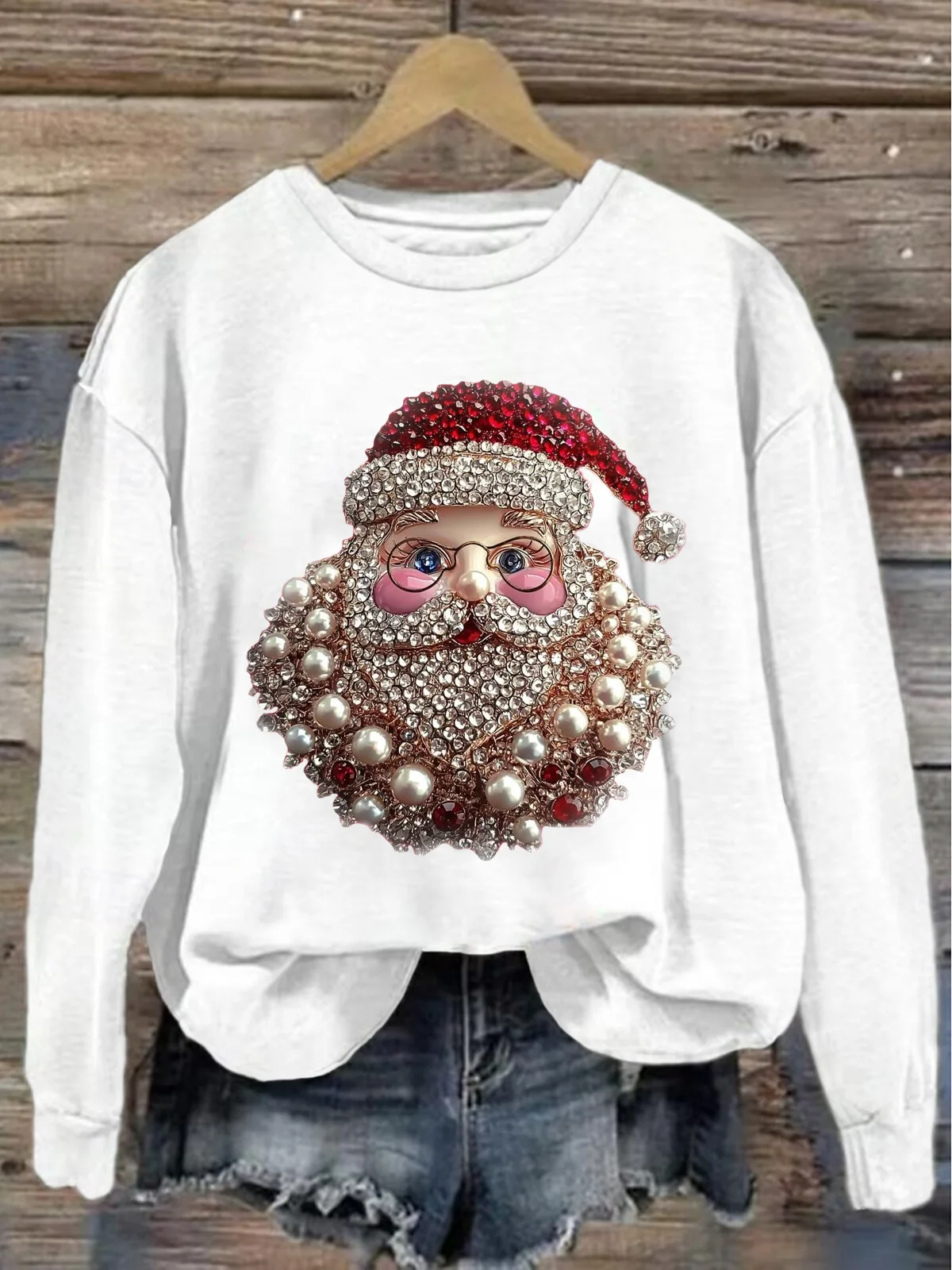 Loose Casual Crew Neck Santa Claus Sweatshirt