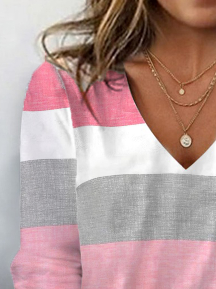 Striped Print V-Neck T-shirt