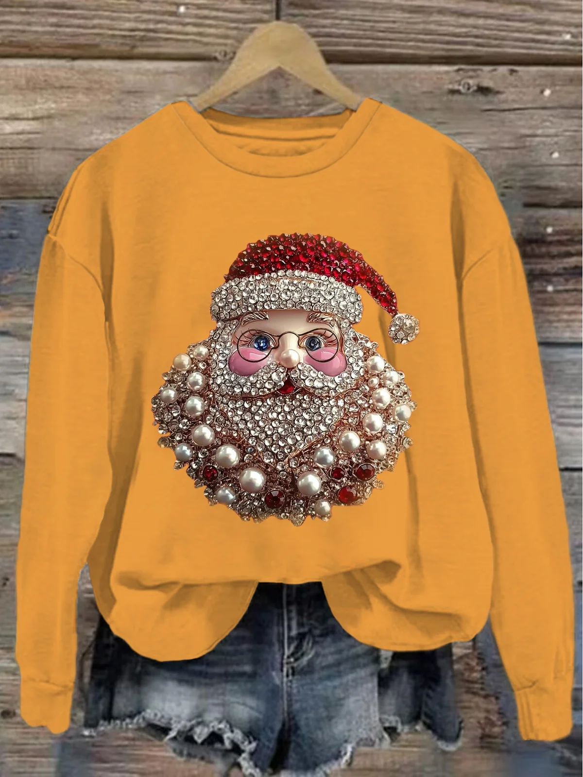 Loose Casual Crew Neck Santa Claus Sweatshirt