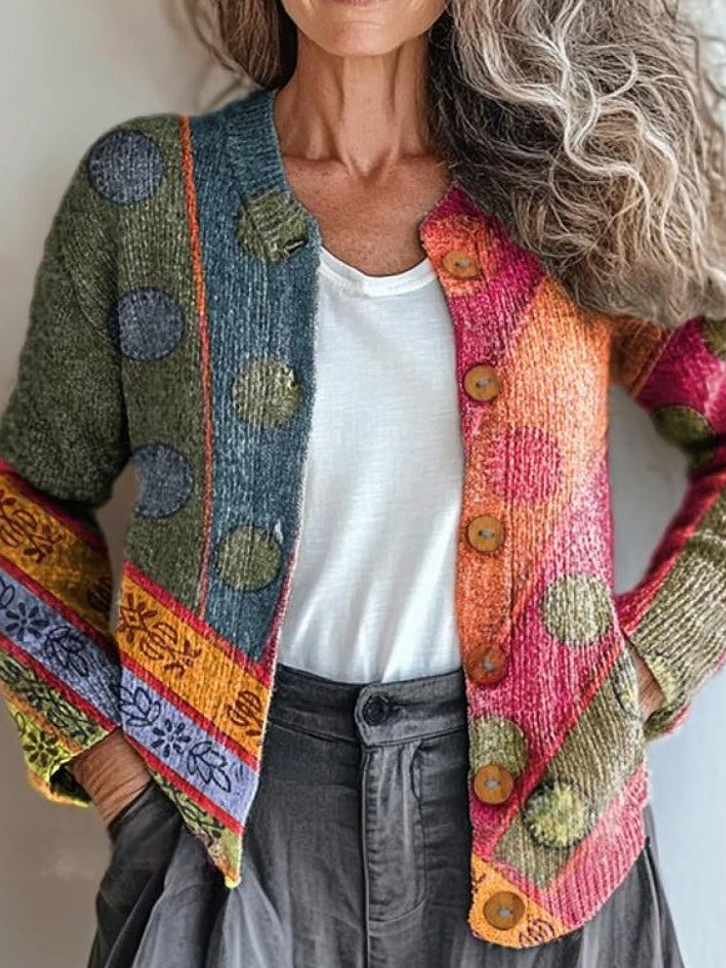 Multicolor Block Loose Casual Cardigan