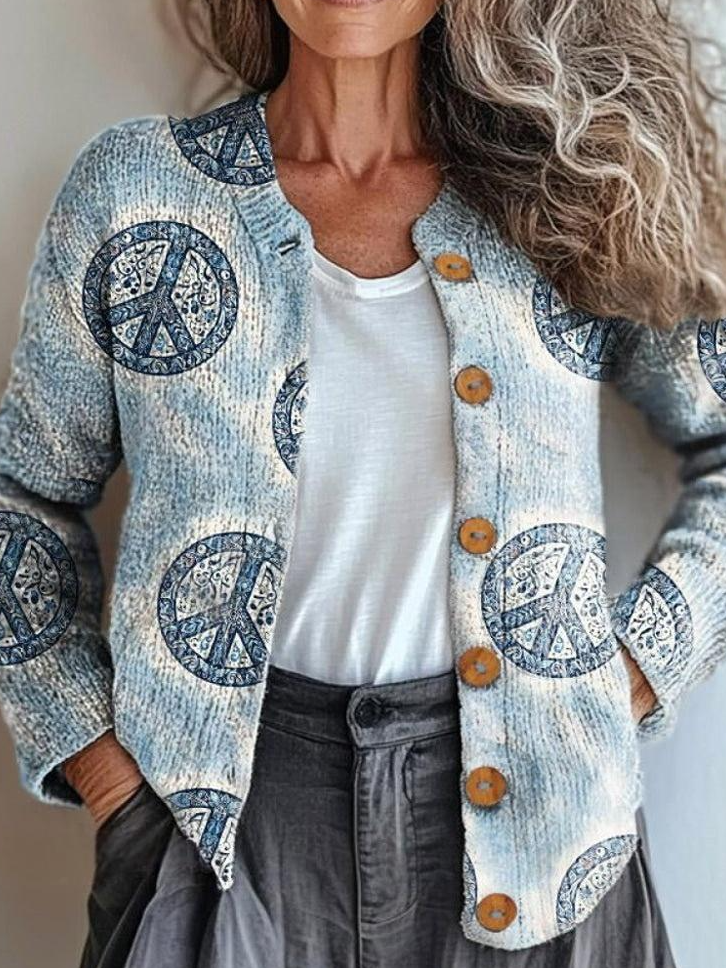 Loose Vintage Crew Neck Paisley Cardigan