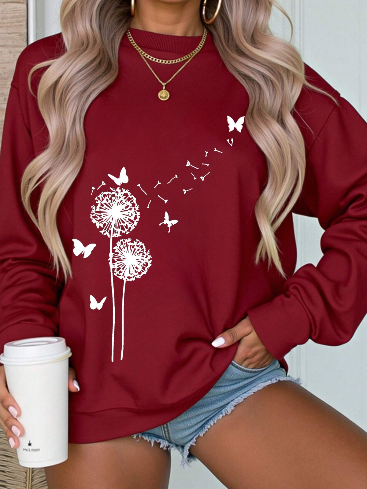 Botanical Pattern Casual Loose Sweatshirt