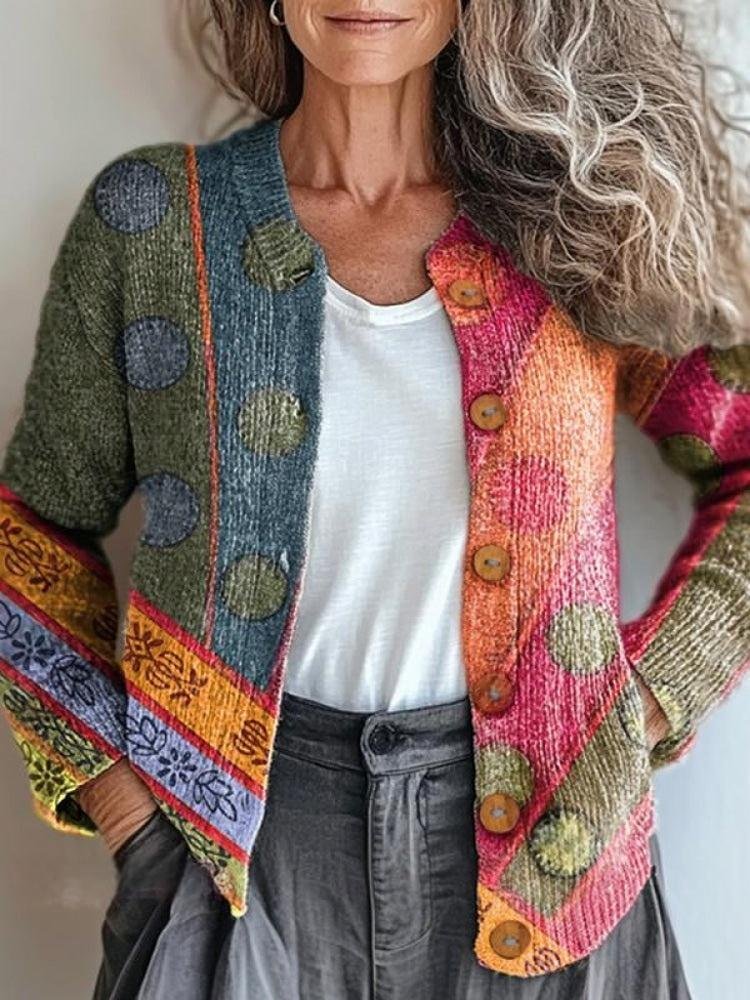 Multicolor Block Loose Casual Cardigan