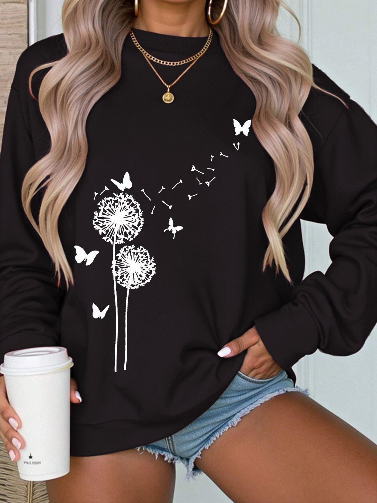 Botanical Pattern Casual Loose Sweatshirt