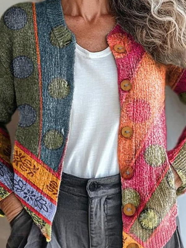 Multicolor Block Loose Casual Cardigan