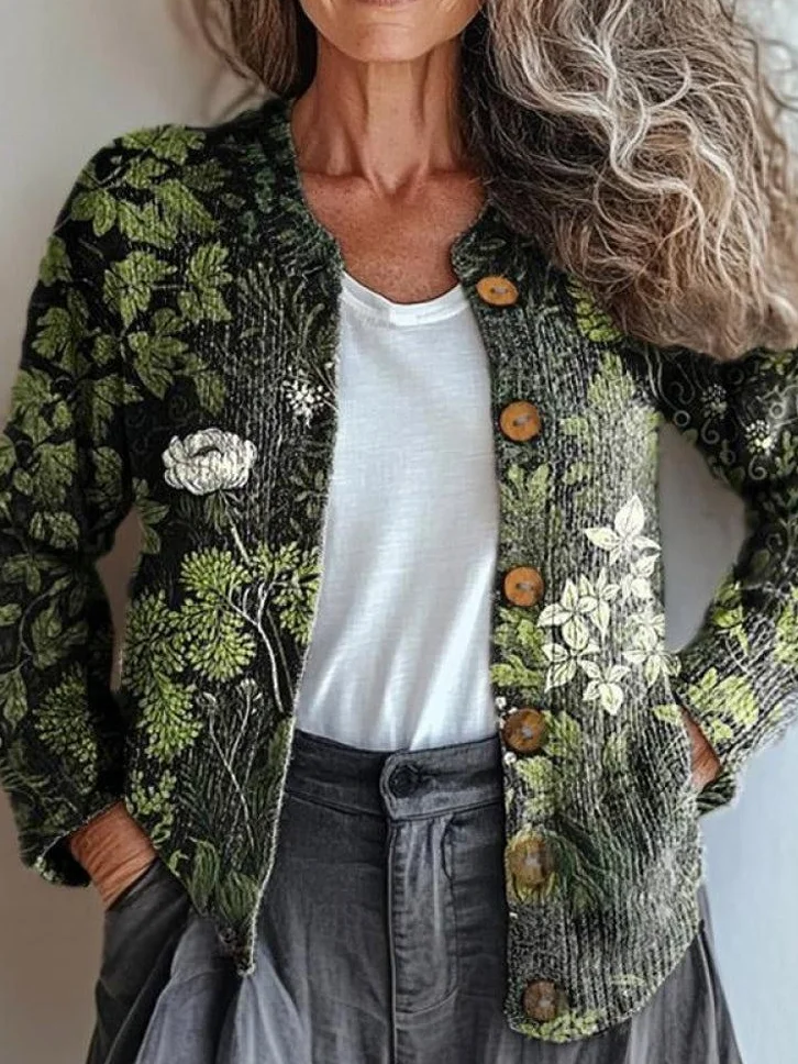 Loose Knitted Casual Crew Neck Cardigan