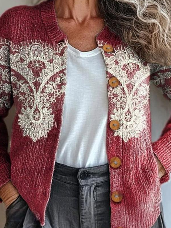 Loose Knitted Crew Neck Vintage Cardigan