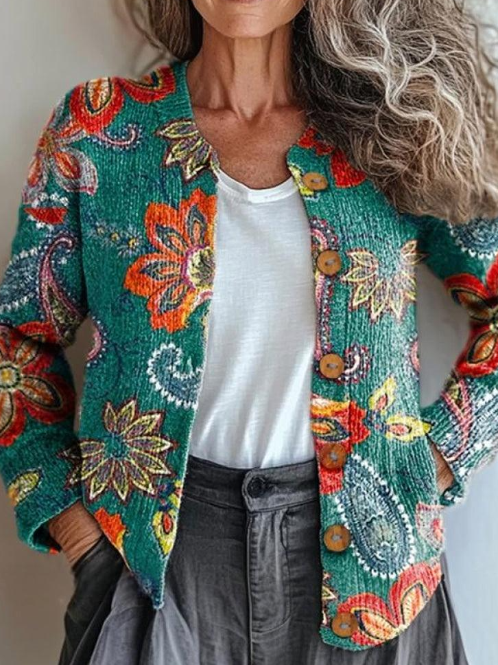 Paisley Crew Neck Loose Ethnic Cardigan