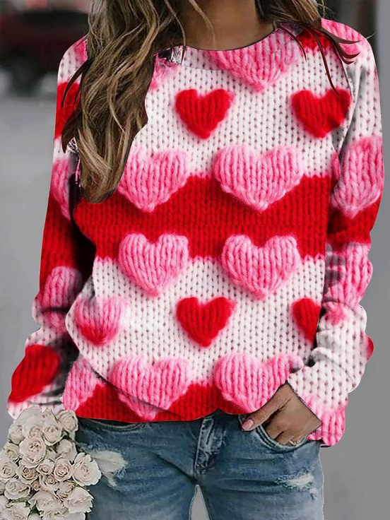 Heart/Cordate Casual Crew Neck Sweatshirt