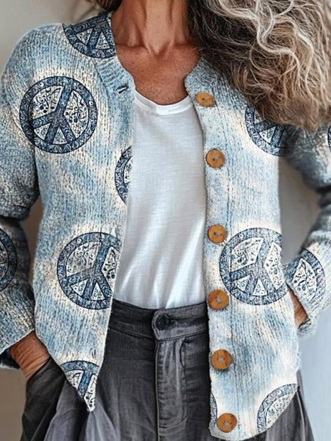 Loose Vintage Crew Neck Paisley Cardigan