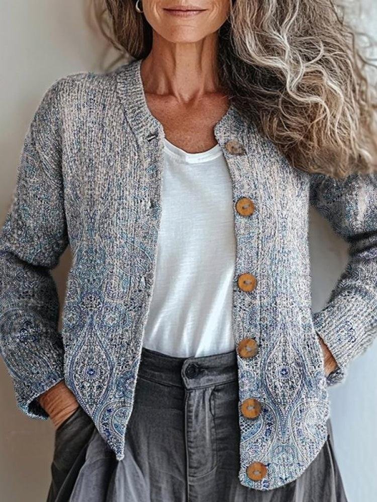 Ethnic Casual Crew Neck Knitted Cardigan