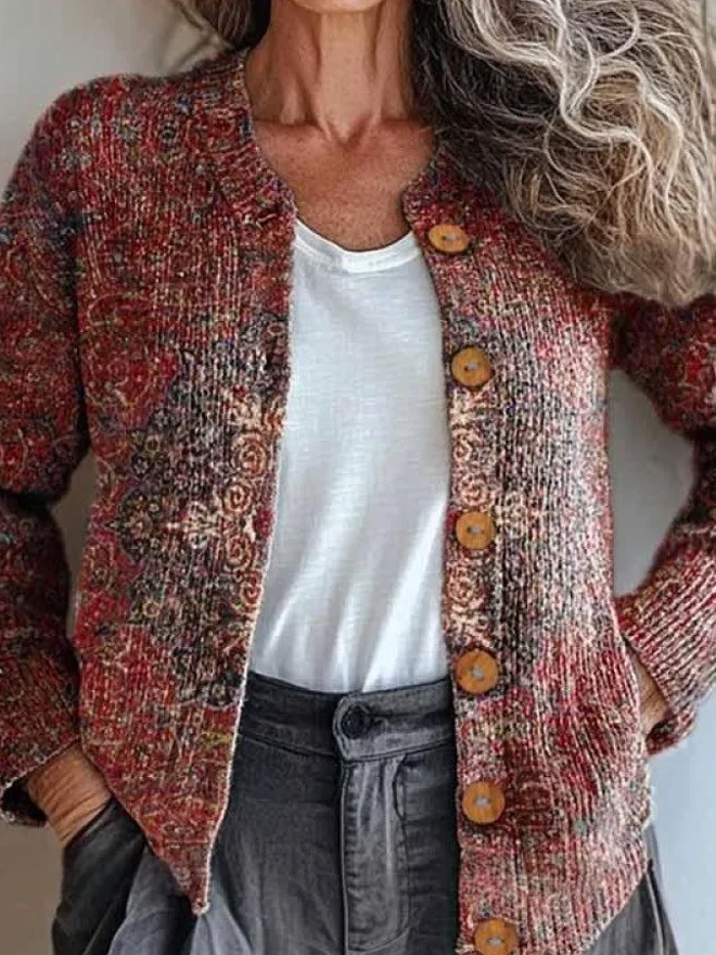 Casual Loose Crew Neck Knitted Cardigan