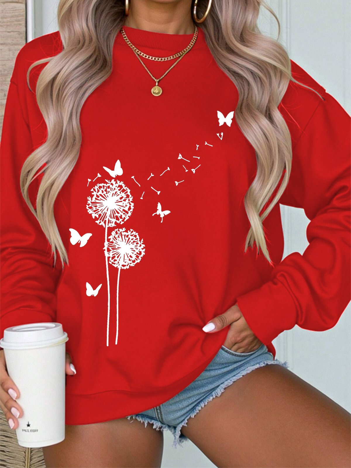 Botanical Pattern Casual Loose Sweatshirt