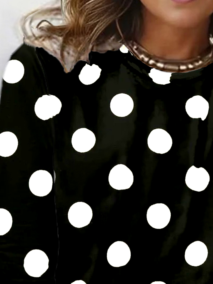 Polka Dot Print Long Sleeve Crew Neck T-shirt