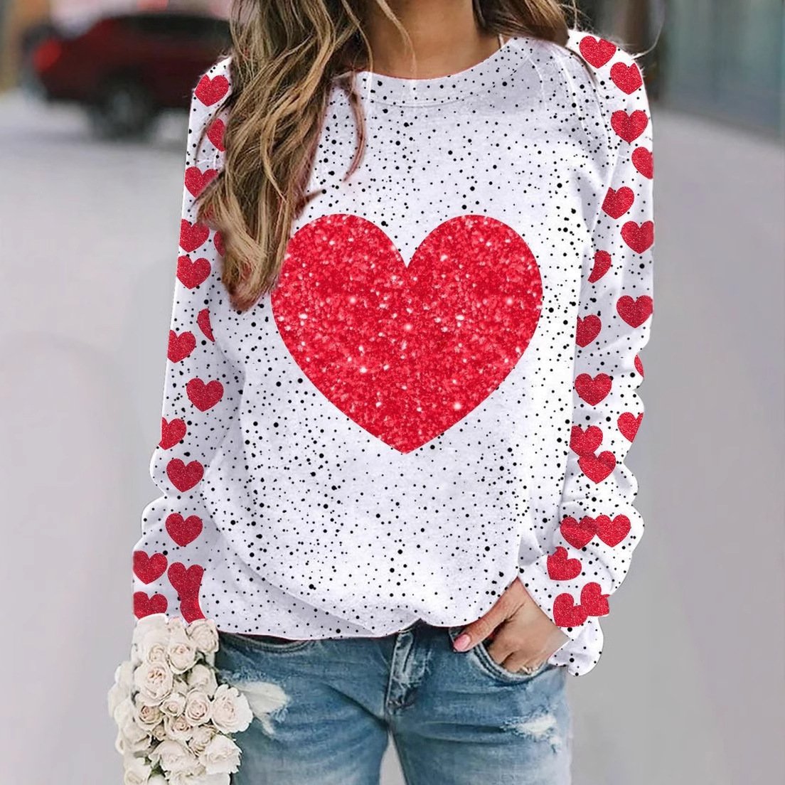 Heart/Cordate Casual Crew Neck Sweatshirt