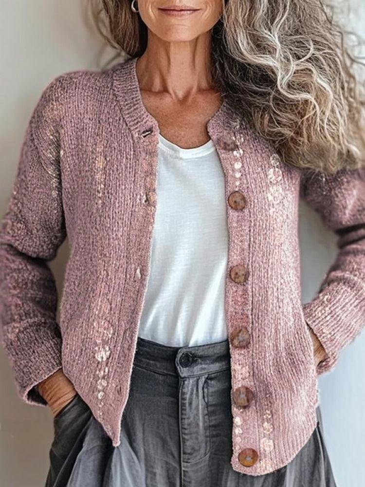 Women's Floral Art Pattern Print Buttoned Cardigan Sweater