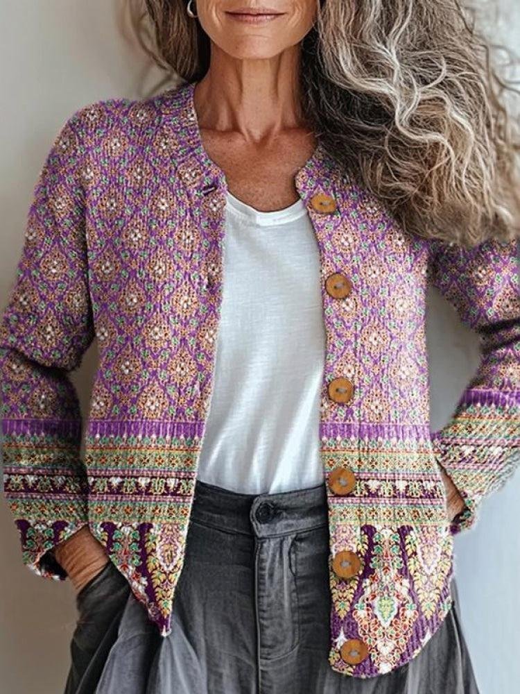 Crew Neck Casual 3D Printing Loose Cardigan