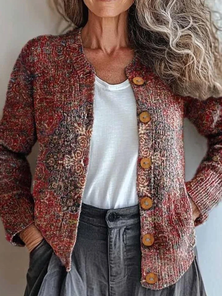 Casual Loose Crew Neck Knitted Cardigan