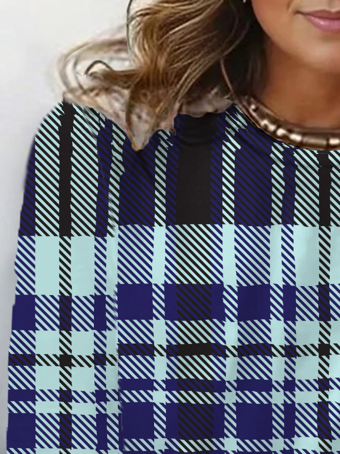 Plaid Print Long Sleeve Crew Neck T-shirt