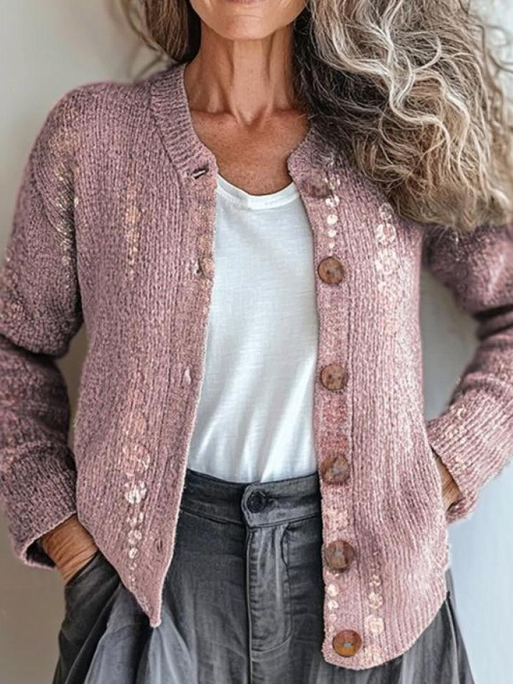 Women's Floral Art Pattern Print Buttoned Cardigan Sweater