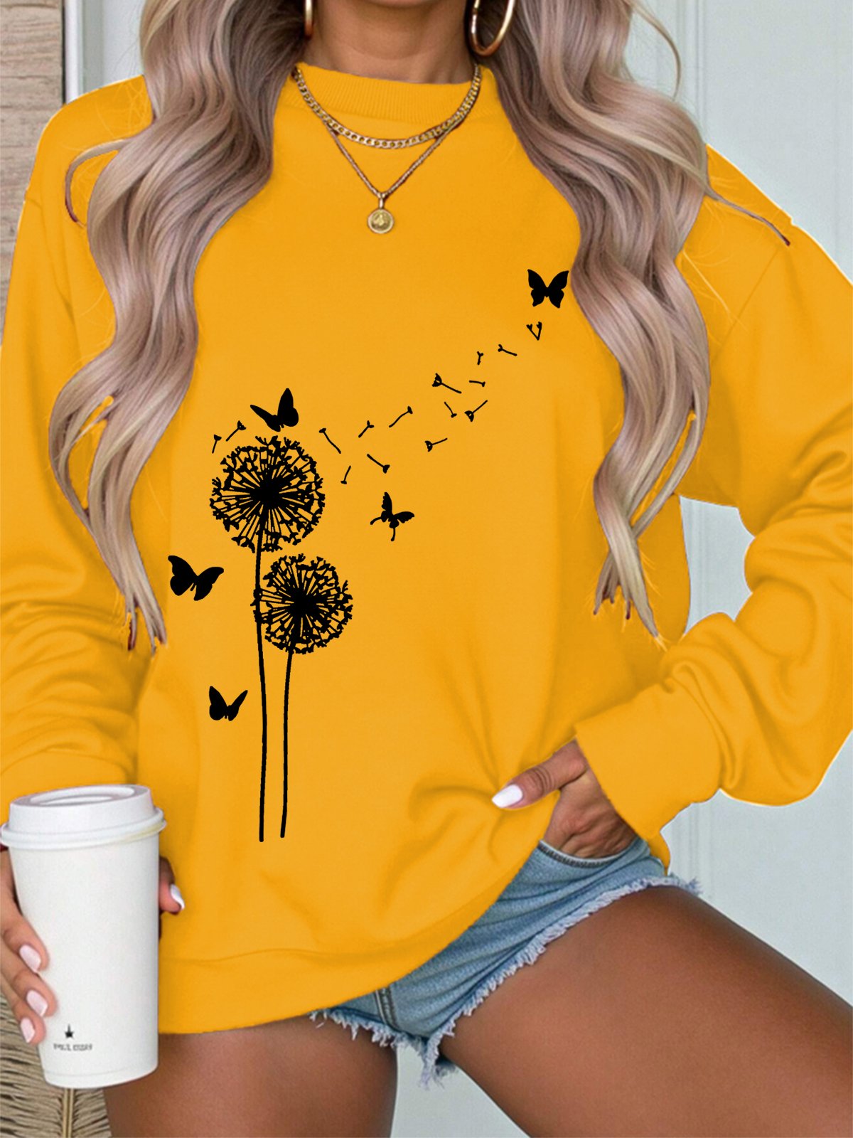 Botanical Pattern Casual Loose Sweatshirt