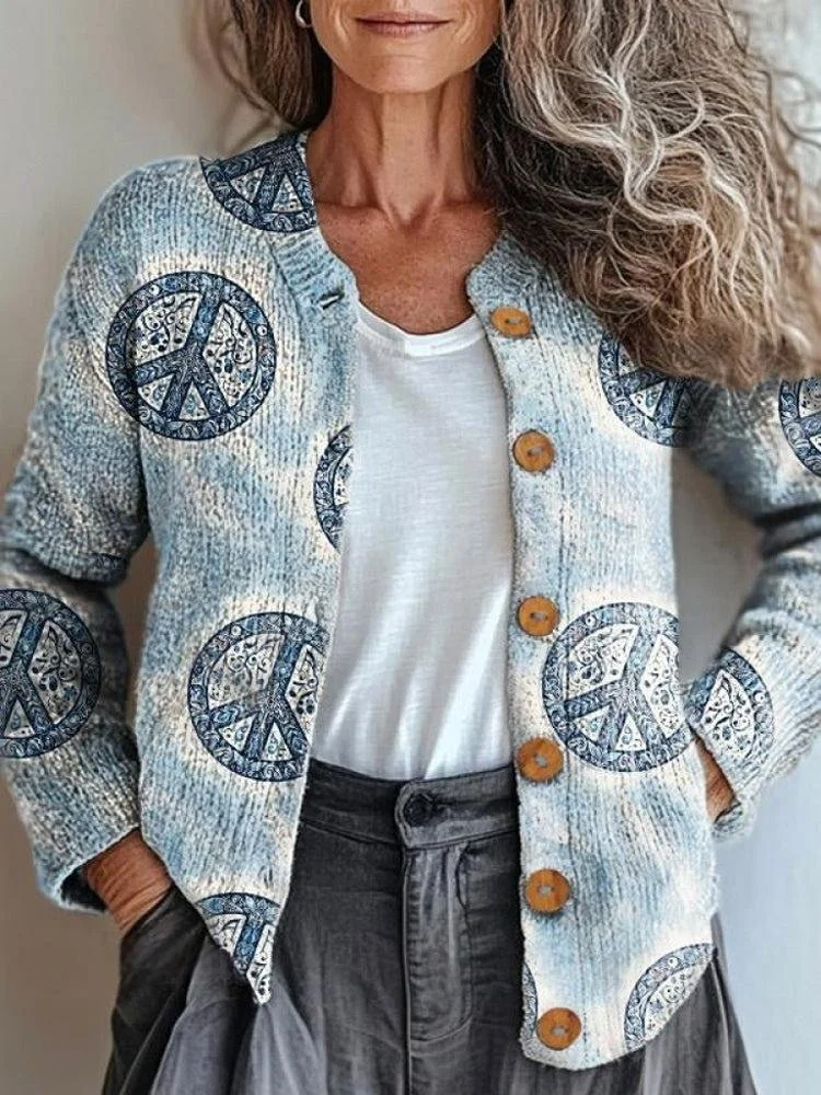 Loose Vintage Crew Neck Paisley Cardigan