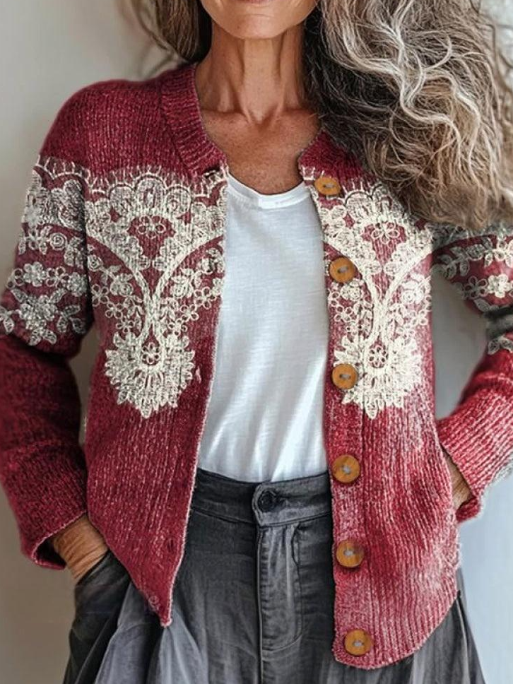 Loose Knitted Crew Neck Vintage Cardigan