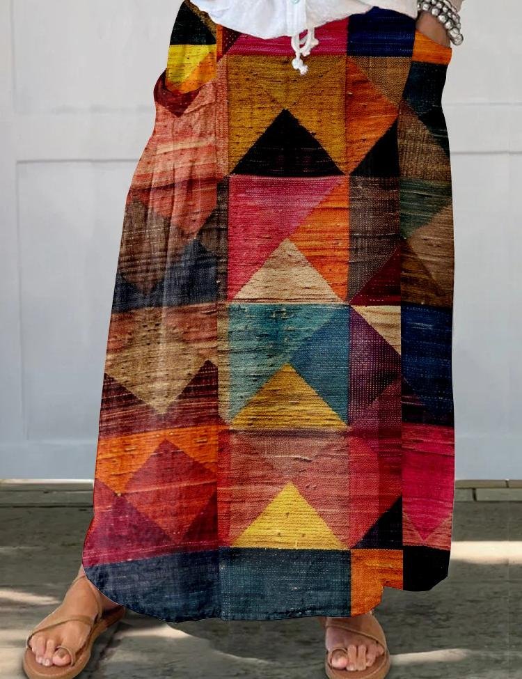 Loose Casual Linen Blend Multicolor Block Skirt