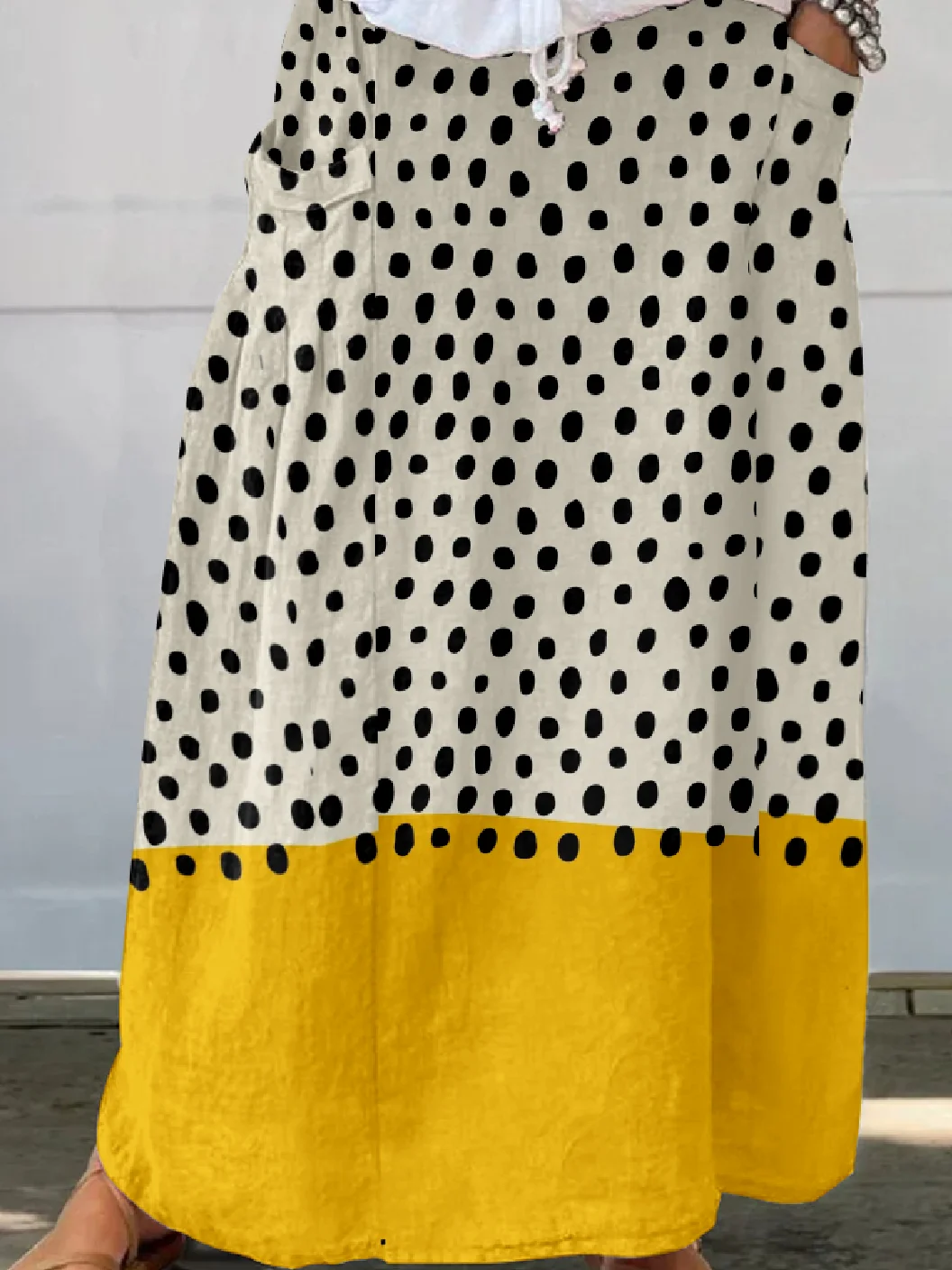 Linen Blend Abstract Polka Dots Ethnic Loose Skirt