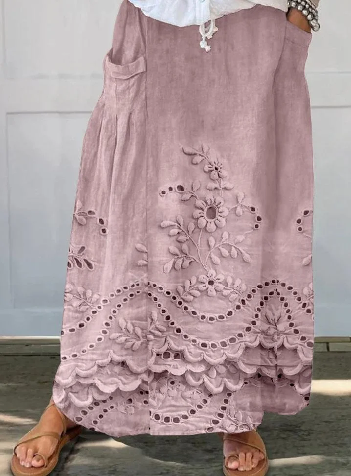 3D Printing Linen Blend Loose Vintage Skirt